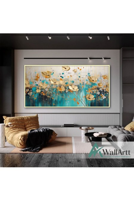 Gold Flower Field 3D Heavy Textured Partial oil Painting